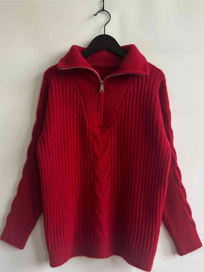 Ribbed Half Zip Long Sleeve Sweater - BloomBliss.com