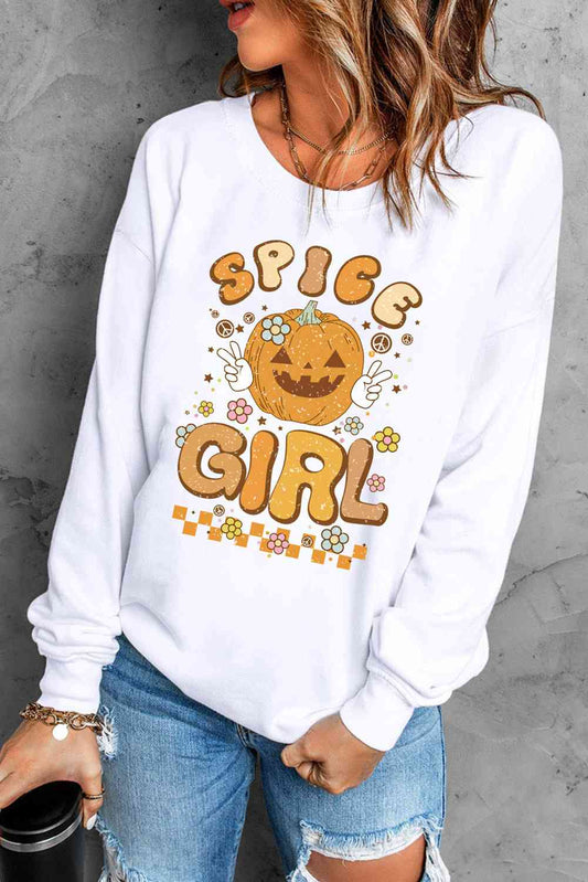 Round Neck Long Sleeve SPICE GIRL Graphic Sweatshirt - BloomBliss.com