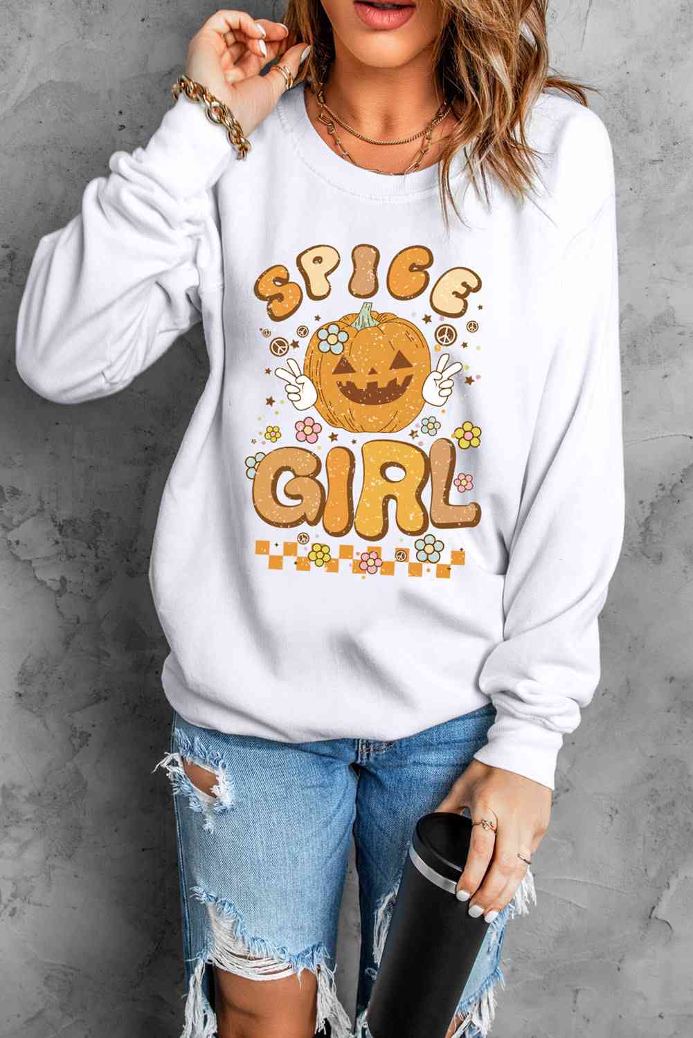 Round Neck Long Sleeve SPICE GIRL Graphic Sweatshirt - BloomBliss.com