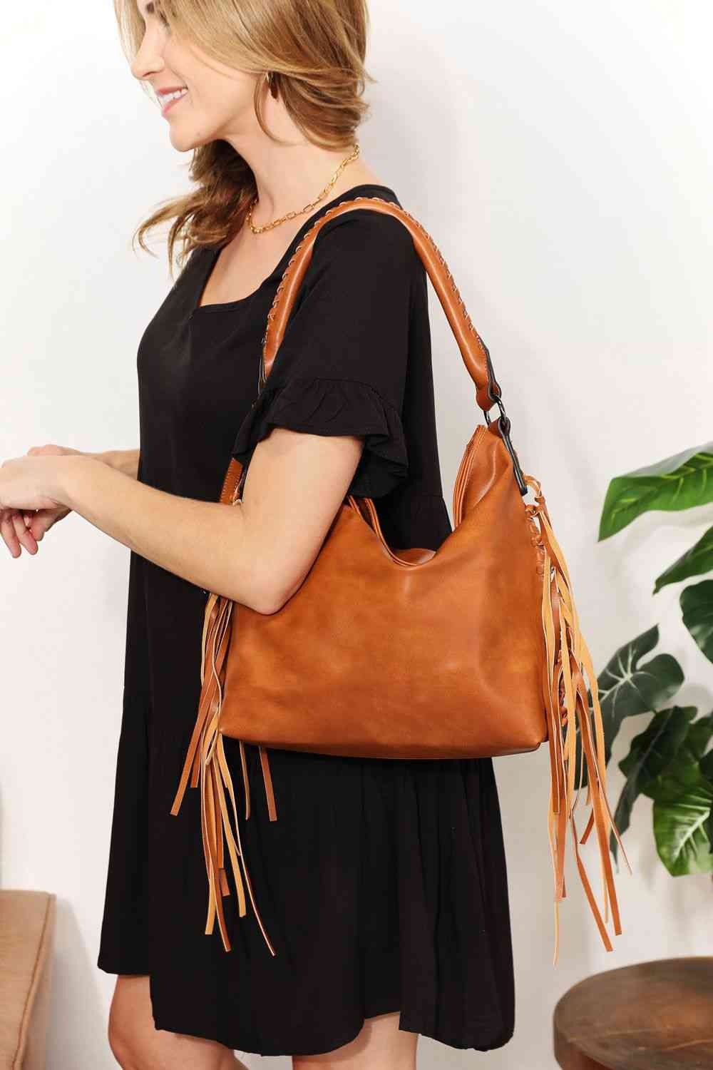 SHOMICO PU Leather Fringe Detail Shoulder Bag - BloomBliss.com