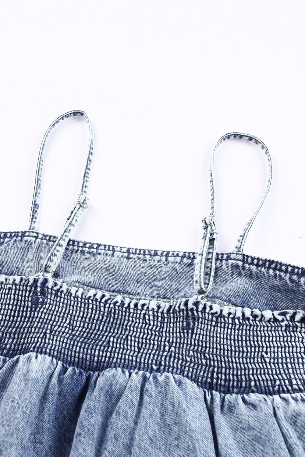 Smocked Adjustable Strap Denim Cami - BloomBliss.com