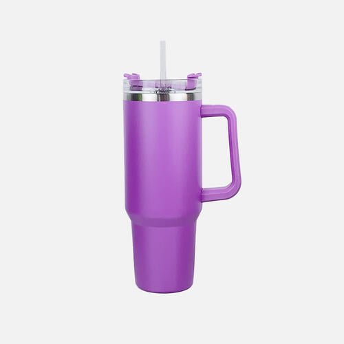 Stainless Steel Tumbler with Handle and Straw - BloomBliss.com