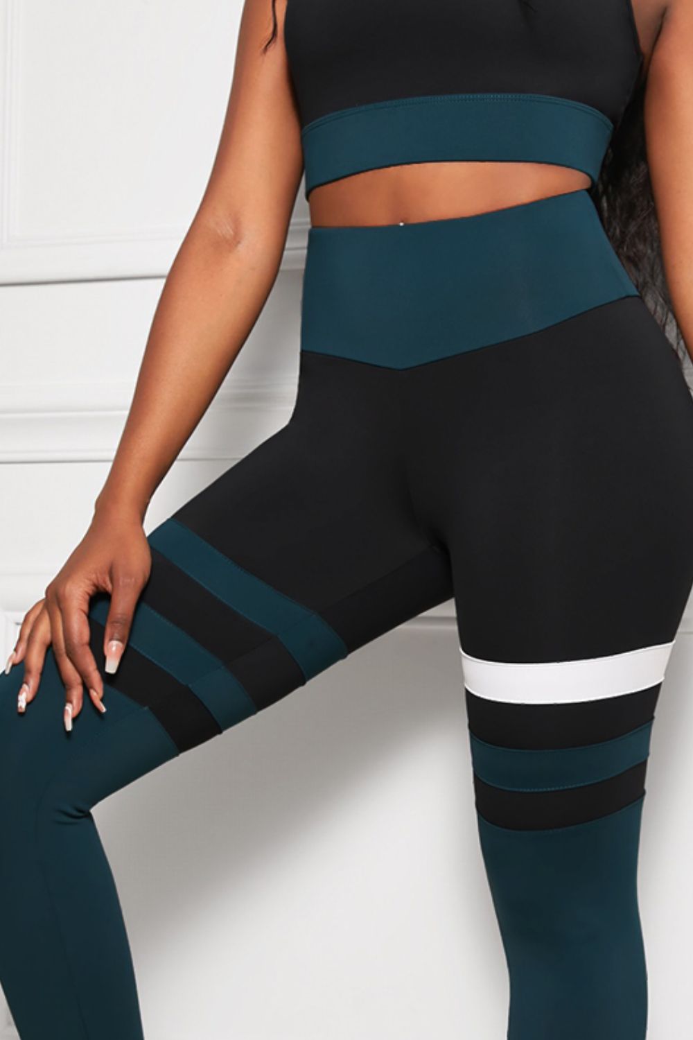 Striped Sports Bra and High Waisted Yoga Leggings Set - BloomBliss.com