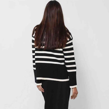 Striped Turtleneck Flare Sleeve Sweater - BloomBliss.com