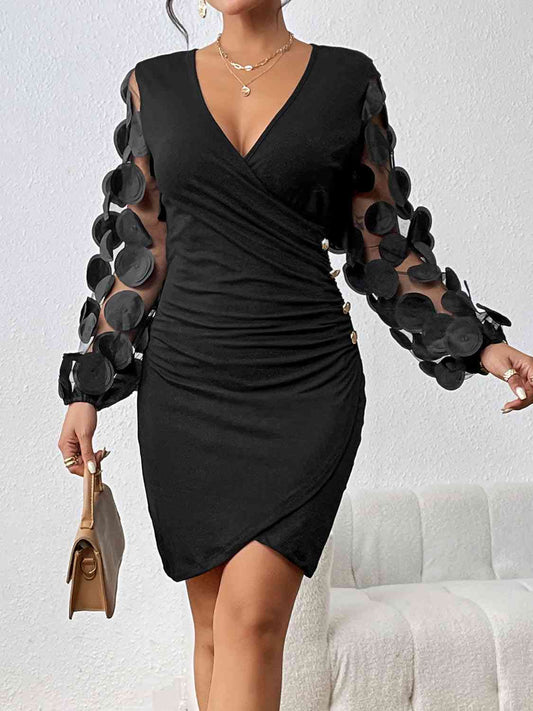 Surplice Neck Long Sleeve Dress - BloomBliss.com