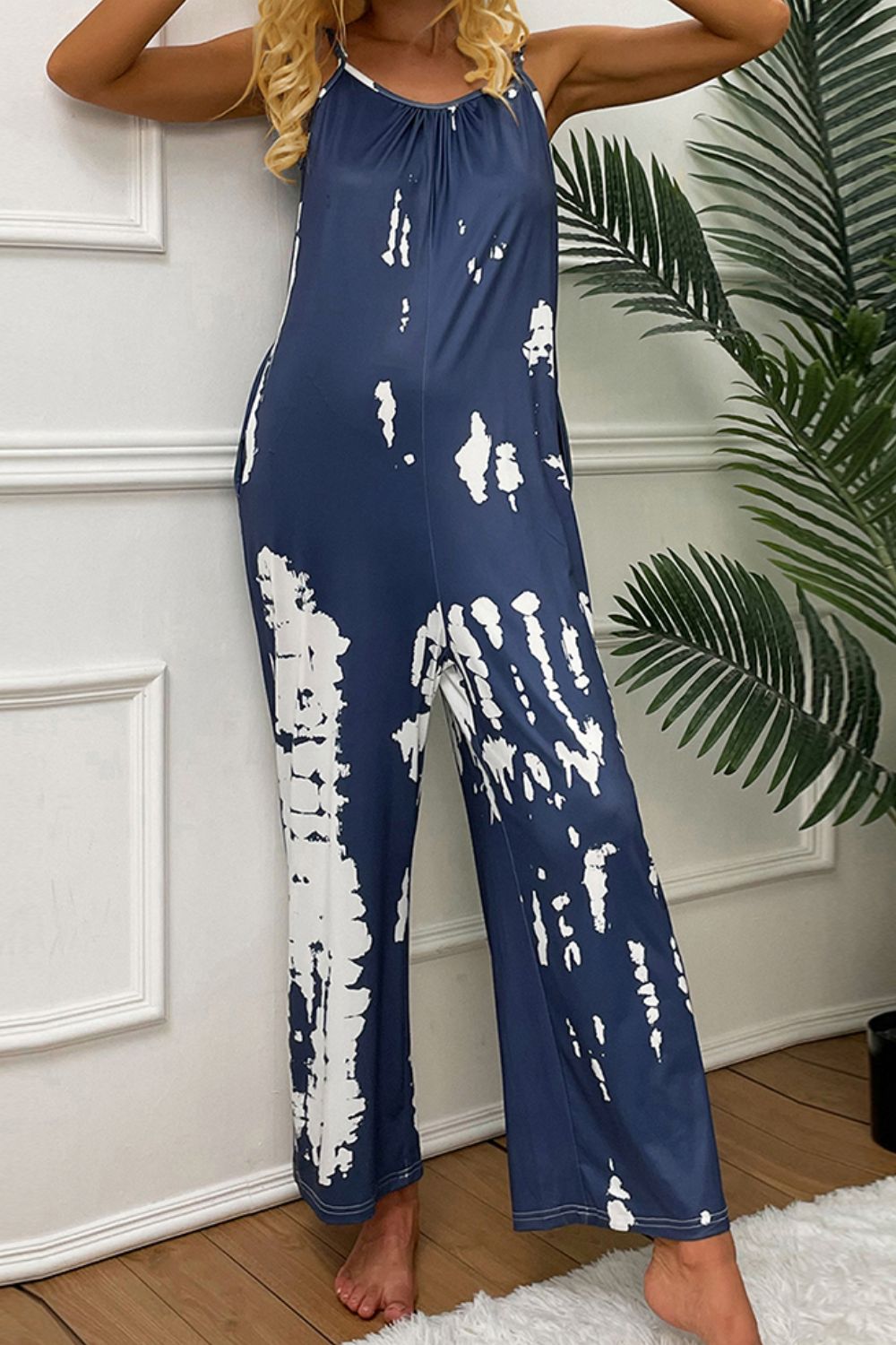 Tie-Dye Spaghetti Strap Jumpsuit with Pockets - BloomBliss.com