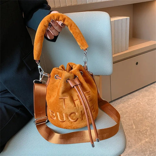 Trendy Brand Designer VELOUR Bucket Shoulder Crossbody Bags Women Handbags and Purse 2023 New Lady's Messenger Bags High Quality - BloomBliss.com
