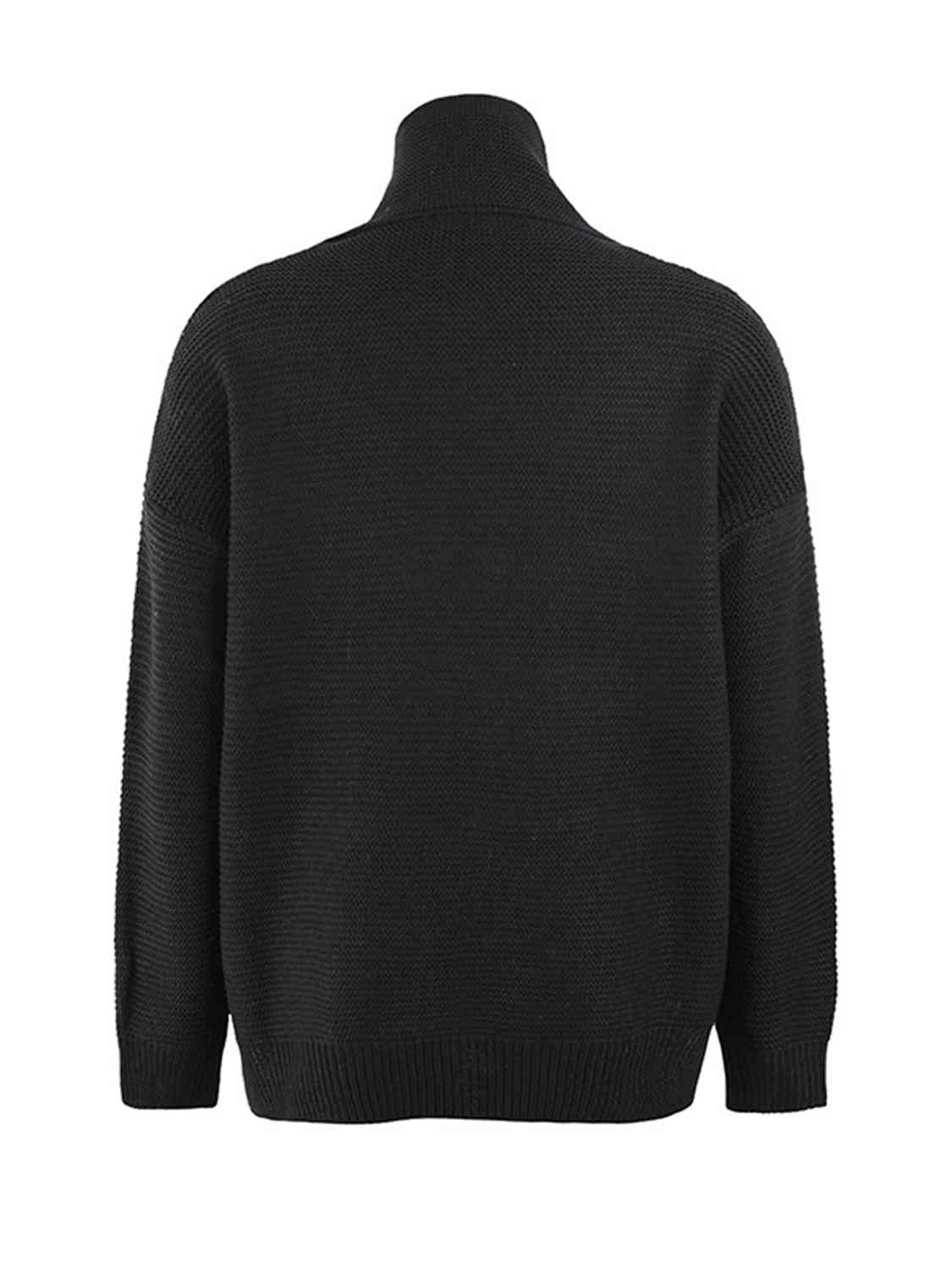 Turtleneck Dropped Shoulder Slit Sweater - BloomBliss.com