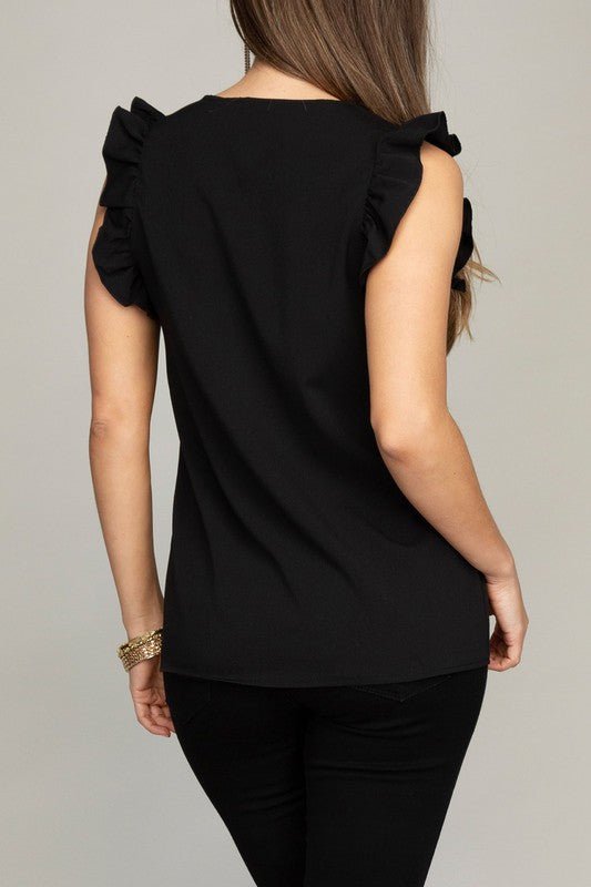 V neck ruffle sleeve Tee shirt - BloomBliss.com