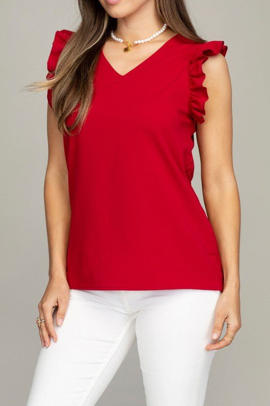 V neck ruffle sleeve Tee shirt - BloomBliss.com