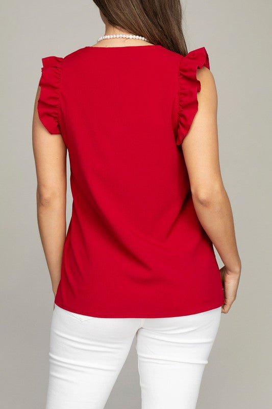 V neck ruffle sleeve Tee shirt - BloomBliss.com