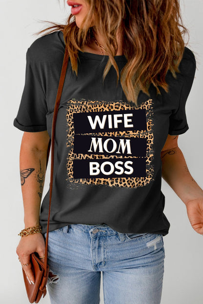 WIFE MOM BOSS Leopard Graphic Tee - BloomBliss.com