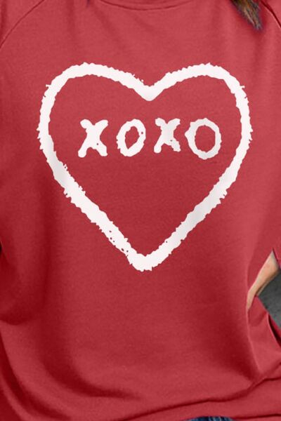 XOXO Heart Round Neck Sweatshirt - BloomBliss.com
