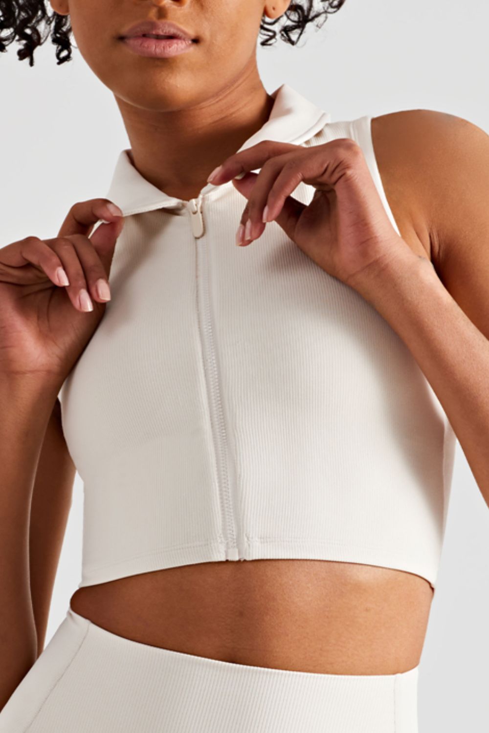 Zip Up Collared Cropped Sports Top - BloomBliss.com