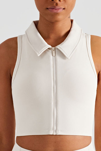 Zip Up Collared Cropped Sports Top - BloomBliss.com